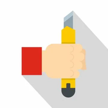 Hand hoding yellow construction utility knife icon Stock Illustration