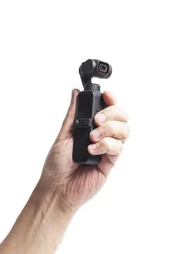 Hand hold action camera isolated on white background Stock Photos