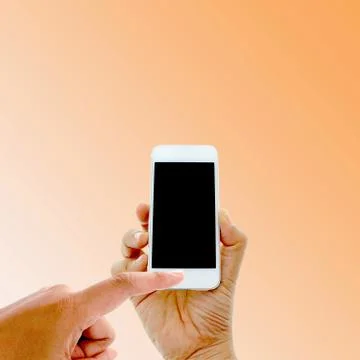 Hand hold and touch screen smart phone Stock Photos