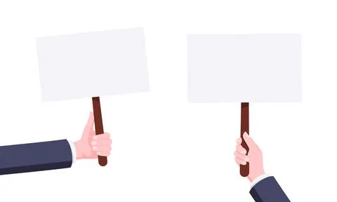 Hand hold blank protest banner plates sign business concept flat style design Stock Illustration