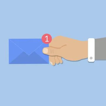 Hand hold blue postal envelope. Mail delivery Stock Illustration