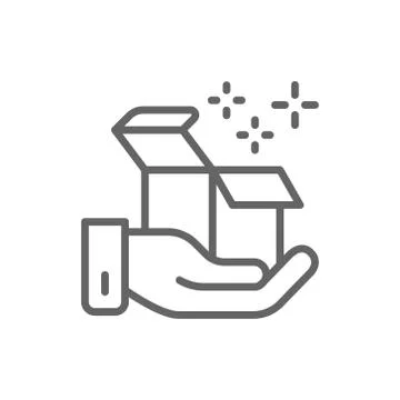 Hand hold box, delivery, gift, parcel line icon. Stockillustratie