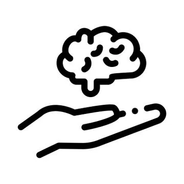 Hand hold brain icon vector outline illustration 库存插图