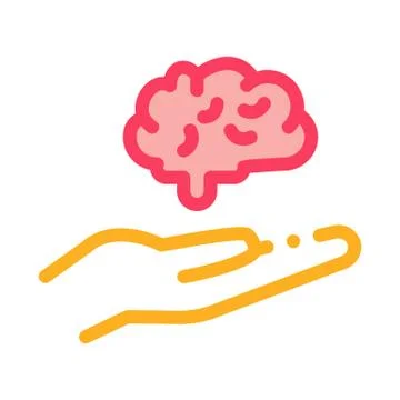Hand hold brain icon vector outline illustration 스톡 일러스트
