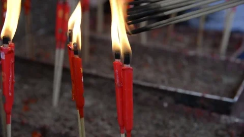 Hand hold the burning incense in the temple. Stock Footage 71016563