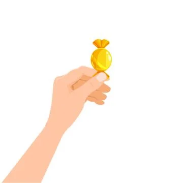 Hand hold candy wrapper dessert sweetness. Vector illustration isolated cartoon Stock Illustration