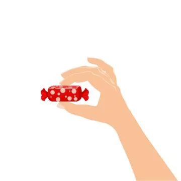 Hand hold candy wrapper dessert sweetness. Vector illustration isolated cartoon Stock Illustration