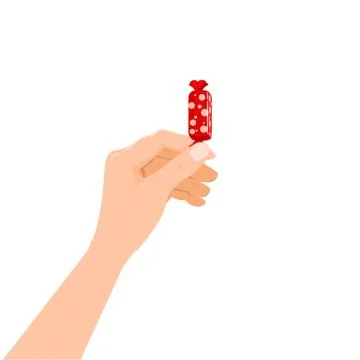 Hand hold candy wrapper dessert sweetness. Vector illustration isolated cartoon Stock Illustration