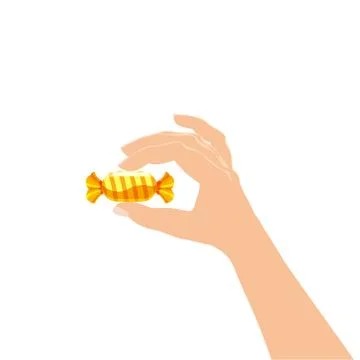 Hand hold candy wrapper dessert sweetness. Vector illustration isolated cartoon Stock Illustration