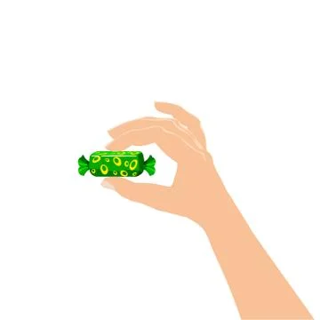 Hand hold candy wrapper dessert sweetness. Vector illustration isolated cartoon Stock Illustration