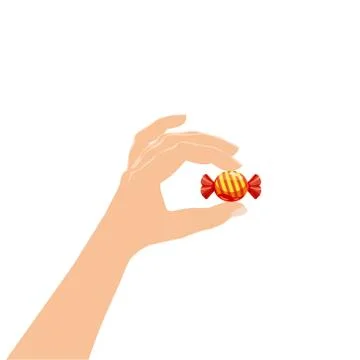 Hand hold candy wrapper dessert sweetness. Vector illustration isolated cartoon Stock Illustration