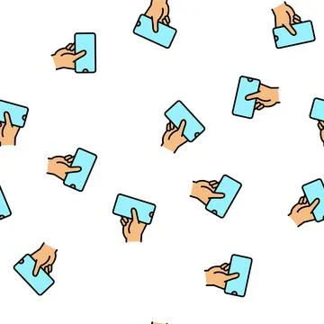 Hand hold cellphone vector seamless pattern Stock Illustration