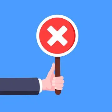 Hand hold check mark cross x round banner plate business concept flat style Stock Illustration