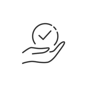 Hand hold check mark thin line icon. Outline commerce vector illustration Stock Illustration