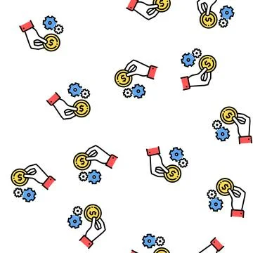 Hand hold coin pay for work vector seamless pattern Stock Illustration