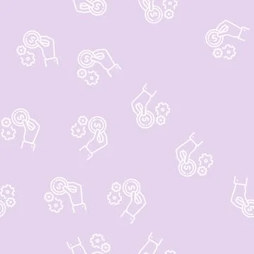 Hand hold coin pay for work line seamless pattern Stock Illustration