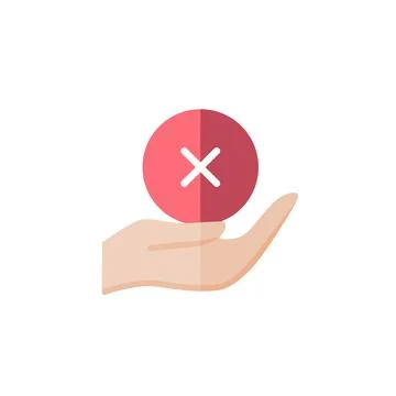 Hand hold cross mark. Flat color icon. Commerce vector illustration Stock Illustration
