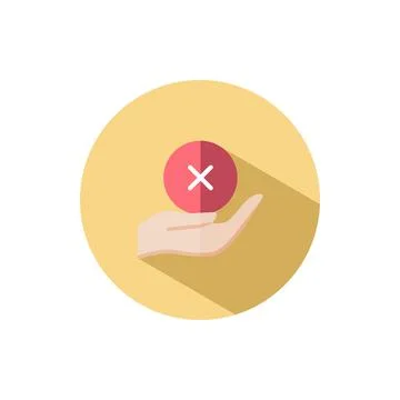 Hand hold cross mark. Flat icon in a circle. Commerce vector illustration Stock Illustration
