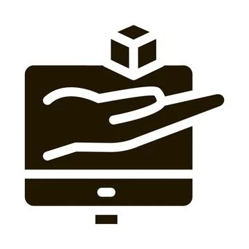 Hand hold cube computer screen icon Vector Glyph Illustration Illustrazione stock