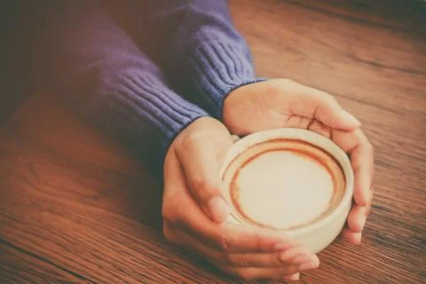 Hand hold cup of coffee Foto stock
