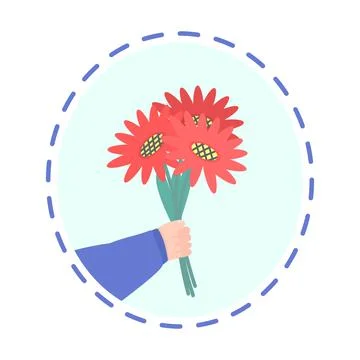 Hand hold cute flowers bouquet for valentine's day or for birthday. Vector il Stock Illustration