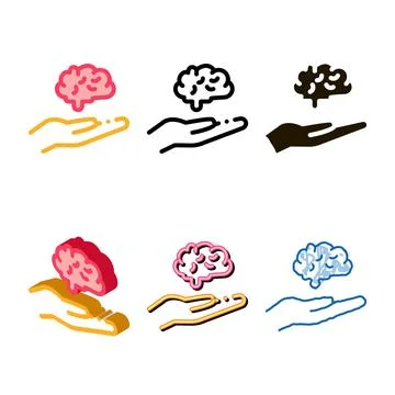 Hand hold designs brain icon vector outline Illustrazione stock