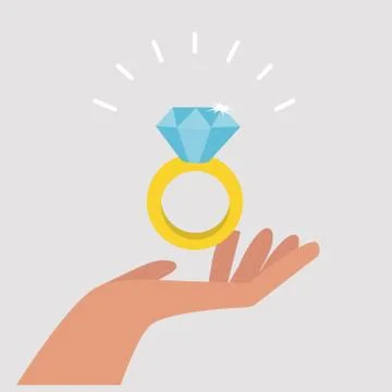 Hand hold Diamond Ring flat design Stock Illustration