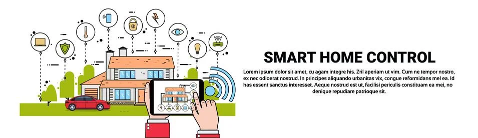 Hand Hold Digital Tablet With Smart Home Control System Application, Modern Stock Illustration