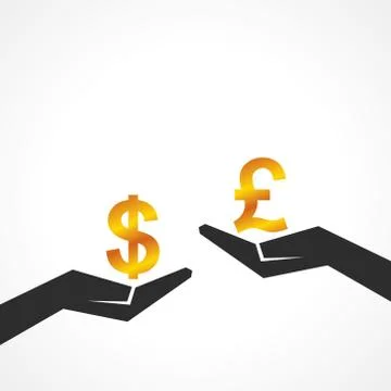 Hand hold dollar and pound symbol to compare their value stock vector Illustrazione stock