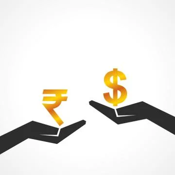 Hand hold dollar and rupee symbol to compare their value stock vector Stock Illustration