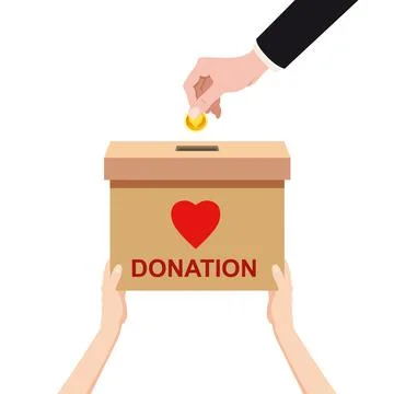 Hand hold Donation Box with hed heart, money. Depositing in a paper container Stock Illustration