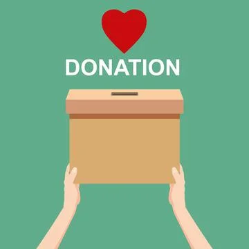 Hand hold Donation Box with hed heart, money. Depositing in a paper container Stock Illustration