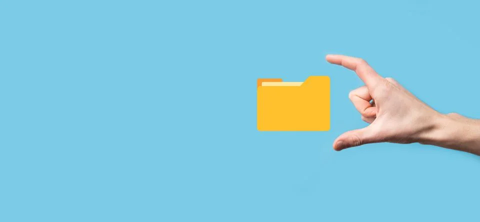 Hand hold folder icon.Document Management System or DMS setup by IT consultan Stockfoto's