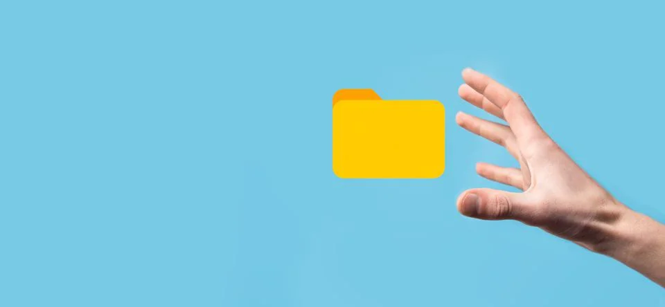 Hand hold folder icon.Document Management System or DMS setup by IT consultan Stock Photos