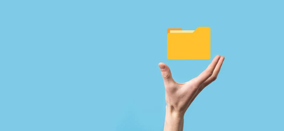 Hand hold folder icon.Document Management System or DMS setup by IT consultan Stockfoto's