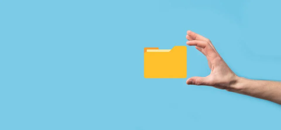 Hand hold folder icon.Document Management System or DMS setup by IT consultan Stockfoto's