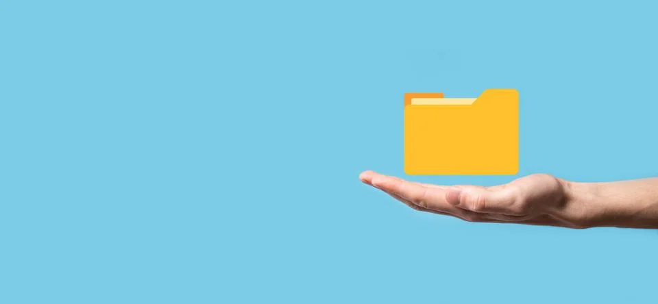 Hand hold folder icon.Document Management System or DMS setup by IT consultan Stockfoto's