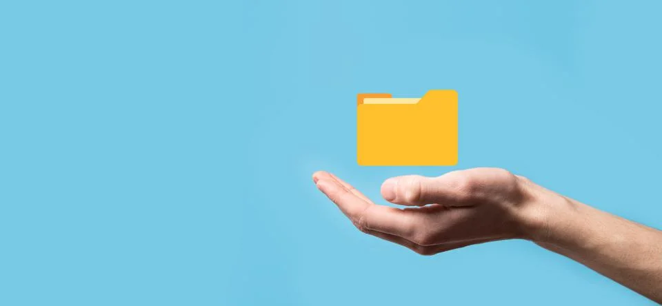 Hand hold folder icon.Document Management System or DMS setup by IT consultan Stockfoto's