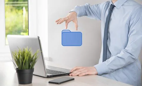 Hand hold folder icon.Document Management System or DMS setup by IT consultan 写真素材