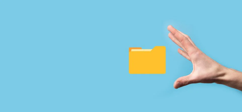 Hand hold folder icon.Document Management System or DMS setup by IT consultan Stockfoto's