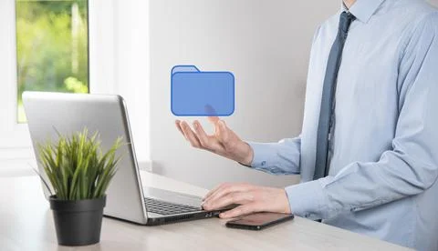 Hand hold folder icon.Document Management System or DMS setup by IT consultan 写真素材