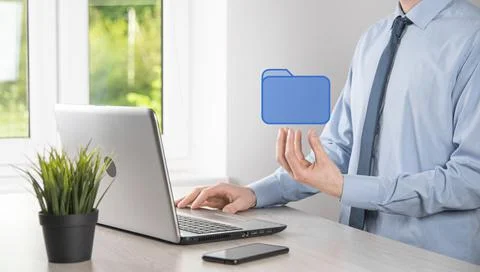 Hand hold folder icon.Document Management System or DMS setup by IT consultan 写真素材
