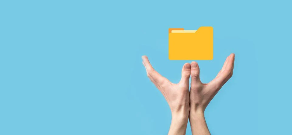 Hand hold folder icon.Document Management System or DMS setup by IT consultan 库存照片