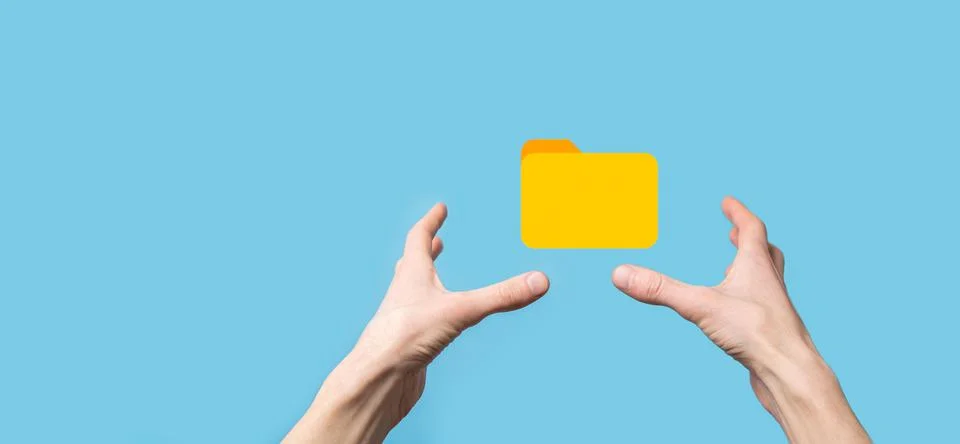 Hand hold folder icon.Document Management System or DMS setup by IT consultan 库存照片