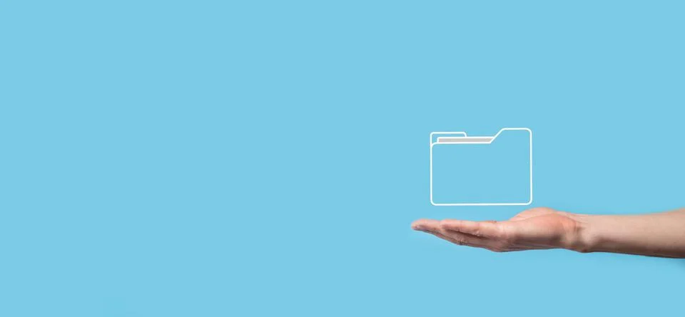 Hand hold folder icon.Document Management System or DMS setup by IT consultan Stockfoto's