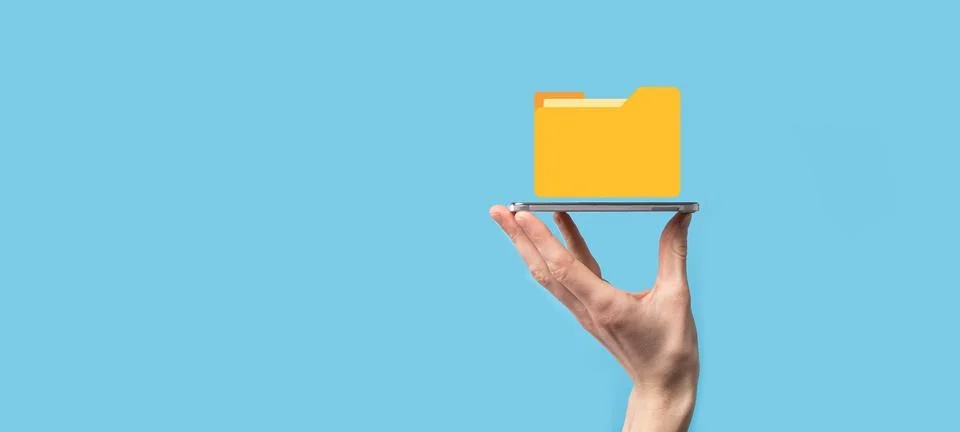 Hand hold folder icon.Document Management System or DMS setup by IT consultan Stock Photos