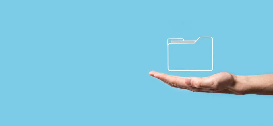 Hand hold folder icon.Document Management System or DMS setup by IT consultan Stockfoto's