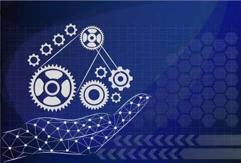 Hand hold gear on background technologies, management concept. Stock Illustration