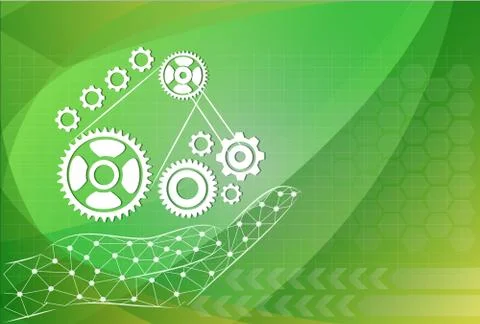 Hand hold gear on background technologies, management concept. Stock Illustration