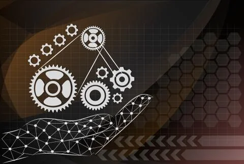 Hand hold gear on background technologies, management concept. Stock Illustration